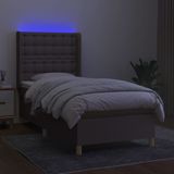 vidaXL Boxspring met matras en LED stof taupe 90x190 cm