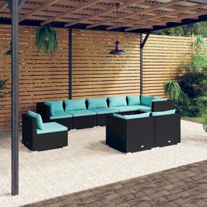 VidaXL 9-delige Loungeset met Kussens - Poly Rattan Zwart