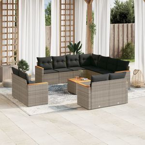 vidaXL - 12-delige - Loungeset - met - kussens - poly - rattan - grijs