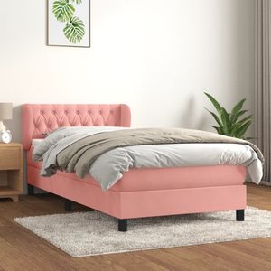 vidaXL Boxspring met matras fluweel roze 90x200 cm