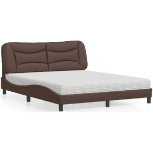 vidaXL Bed met matras kunstleer bruin 160x200 cm