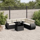 vidaXL 7-delige Loungeset met kussens poly rattan zwart