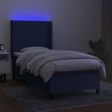 VidaXL Boxspring met Matras en LED Stof Blauw 100x200 cm