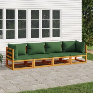 VidaXL Loungeset 4-delig met Groene Kussens - Massief Hout