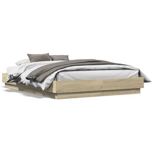 vidaXL Bedframe met LED-verlichting sonoma eikenkleurig 120x190 cm