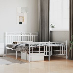 vidaXL Bedframe met hoofd- en voeteneinde metaal wit 140x190 cm