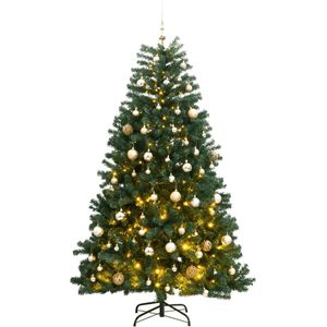 vidaXL Kunstkerstboom met scharnieren 300 LED's en kerstballen 210 cm