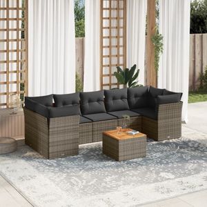 vidaXL 8-delige Loungeset met kussens poly rattan grijs