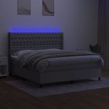 vidaXL Boxspring met matras en LED stof lichtgrijs 180x200 cm