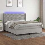 vidaXL Boxspring met matras en LED stof lichtgrijs 180x200 cm