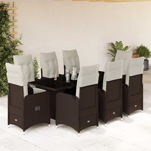 vidaXL 9-delige Bistroset met kussens poly rattan bruin