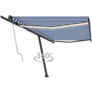 vidaXL - Luifel - automatisch - met - LED - en - windsensor - 500x350 - cm - blauw - wit