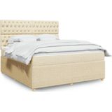 vidaXL Boxspring met matras stof crÃ¨mekleurig 180x200 cm