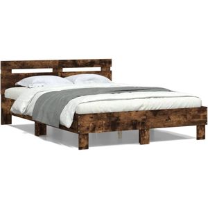 vidaXL Bedframe met hoofdeinde bewerkt hout gerookt eiken 120x190 cm