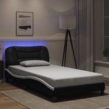 vidaXL Bedframe met LED-verlichting kunstleer zwart en wit 100x200 cm