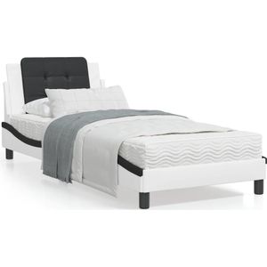 vidaXL Bedframe met LED-verlichting kunstleer wit en zwart 90x190 cm