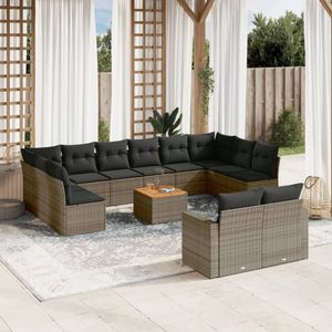 vidaXL 13-delige Loungeset met kussens poly rattan grijs