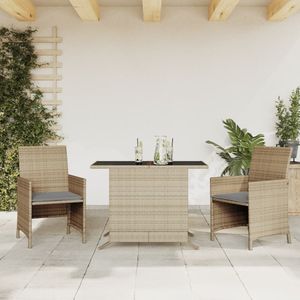 vidaXL 3-delige Bistroset met kussens poly rattan gemengd beige