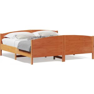 vidaXL Bedframe met hoofdbord massief grenenhout wasbruin 180x200 cm