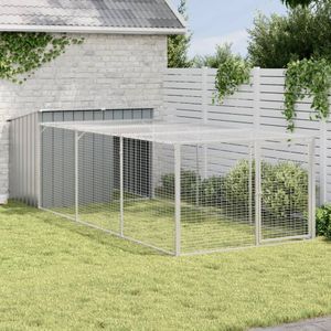 vidaXL Hondenhok met ren 153x396x110 cm gegalvaniseerd staal antraciet