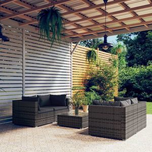 VidaXL 5-delige Loungeset met Kussens - Poly Rattan Grijs