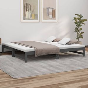 vidaXL - Slaapbank - uitschuifbaar - massief - grenenhout - grijs - 2x(100x200) - cm