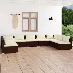 VidaXL 9-delige Loungeset met Kussens - Poly Rattan Bruin