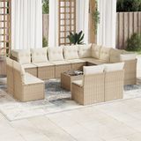 vidaXL 13-delige Loungeset met kussens poly rattan beige