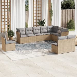 vidaXL 10-delige Loungeset met kussens poly rattan beige