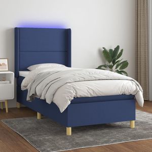 vidaXL Boxspring met matras en LED stof blauw 80x200 cm