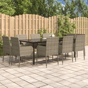 vidaXL 11-delige Tuinset met kussens poly rattan zwart en grijs