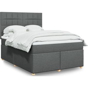 vidaXL Boxspring met matras stof donkergrijs 140x190 cm