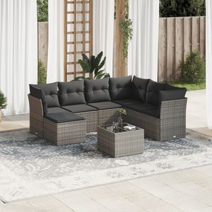 vidaXL 8-delige Loungeset met kussens poly rattan grijs