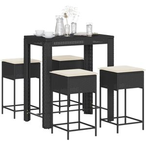 vidaXL 5-delige Tuinbarset met kussens poly rattan zwart