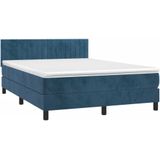 vidaXL Boxspring met matras en LED fluweel donkerblauw 140x190 cm