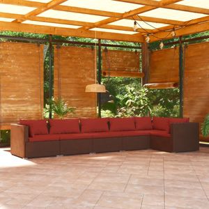 VidaXL Loungeset 6-delig met Kussens - Poly Rattan Bruin