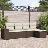 vidaXL 5-delige Loungeset met kussens poly rattan bruin