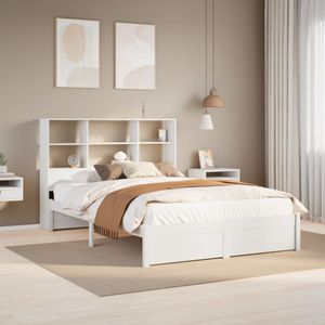 vidaXL - Bed - met - boekenkast - zonder - matras - grenenhout - witx200 - cm