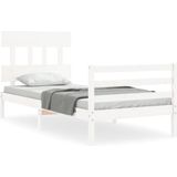 vidaXL Bedframe met hoofdbord massief hout wit 100x200 cm