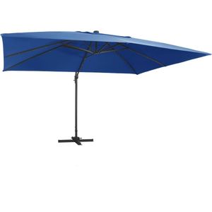 vidaXL Zweefparasol met LED-verlichting en paal 400x300 cm azuurblauw