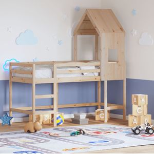 vidaXL Halfhoogslaper met ladder en bedhuis grenenhout 80x200 cm