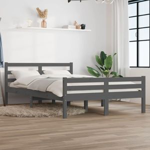 vidaXL Bedframe massief hout grijs 150x200 cm