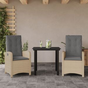 vidaXL 3-delige Tuinset met kussens poly rattan gemengd beige