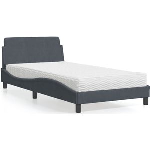 vidaXL Bed met matras fluweel donkergrijs 100x200 cm