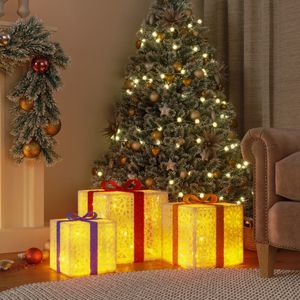 vidaXL Kerstfiguur cadeaudoos 3 st verlicht 64 warmwitte LED's