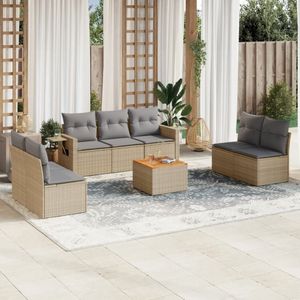 vidaXL 8-delige Loungeset met kussens poly rattan beige