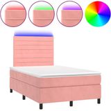 vidaXL Boxspring met matras en LED fluweel roze 120x200 cm