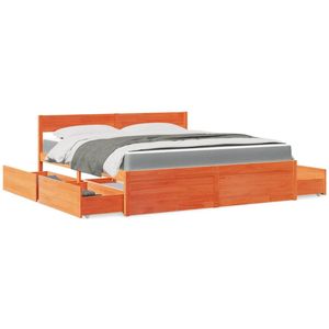 vidaXL Bed met lades en matras massief grenenhout wasbruin 180x200 cm