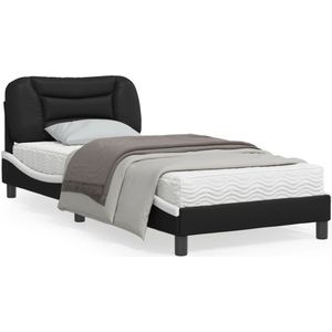 vidaXL Bedframe met hoofdbord kunstleer zwart en wit 90x200 cm