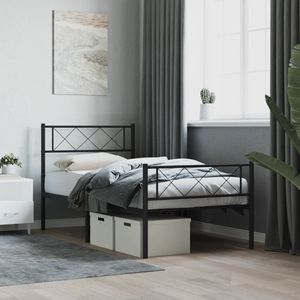 vidaXL Bedframe met hoofd- en voeteneinde metaal zwart 100x190 cm